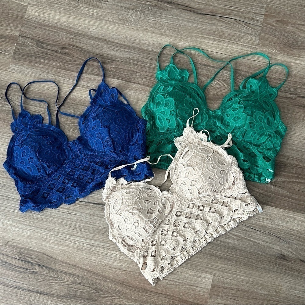 Anemone Floral Lace Bralette Set of 3 Women Sz Large